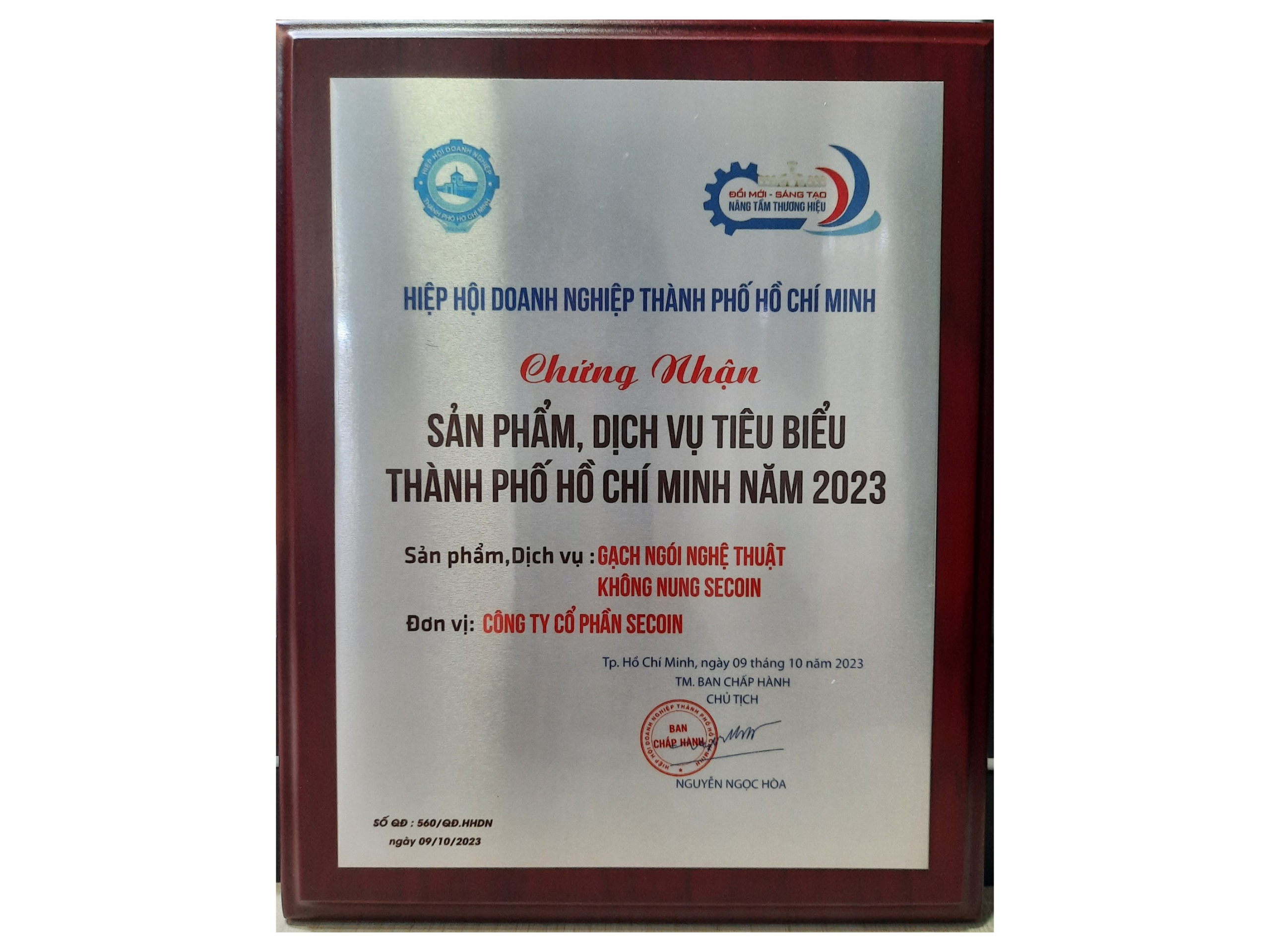 Chúc mừng Secoin đạt danh hiệu Sản phẩm, Dịch vụ tiêu biểu TP.HCM 2023